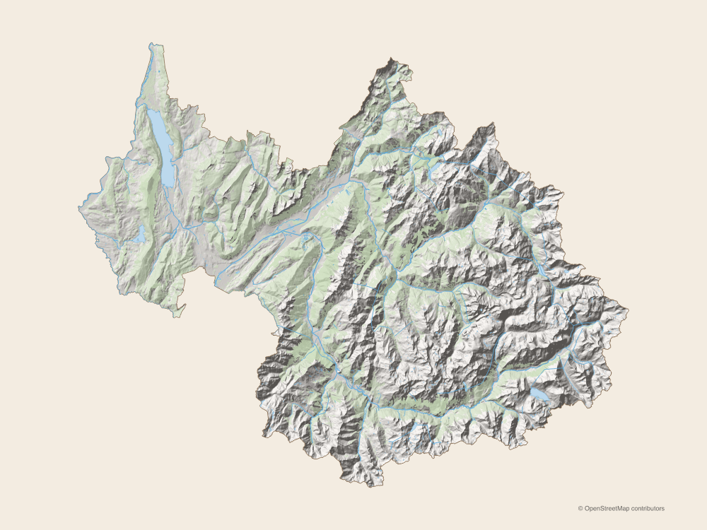 Carte de la Savoie avec ombrage topographique du relief montagneux